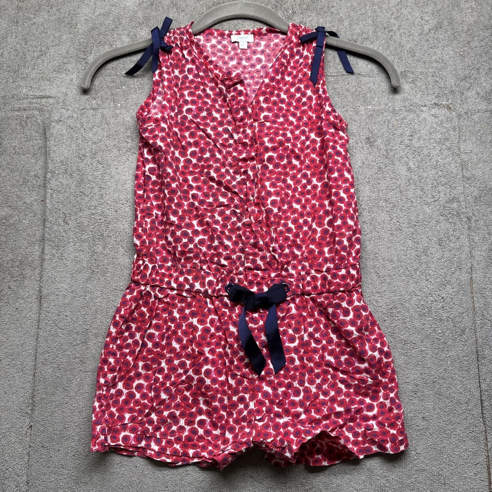 Jacadi Paris Girls Red Floral Print Romper Playsuit Cotton Outfit Size 6A